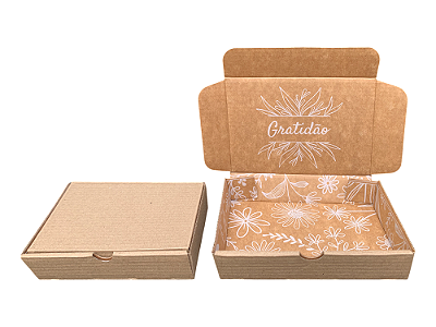 Caixa de Papelão Kraft com Branco - 16x11x3 - Flores - Gratidão (Interna)