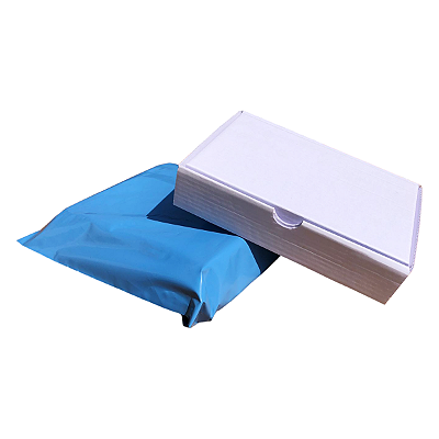 Kit 10 Caixas de Papelão Branco 16x11x3 + 10 Envelopes de Segurança Azul 19x25