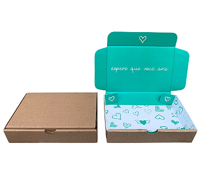 Caixa de Papelão com Papel Cartão - 16x11x3 - Verde Mar Espero que você ame