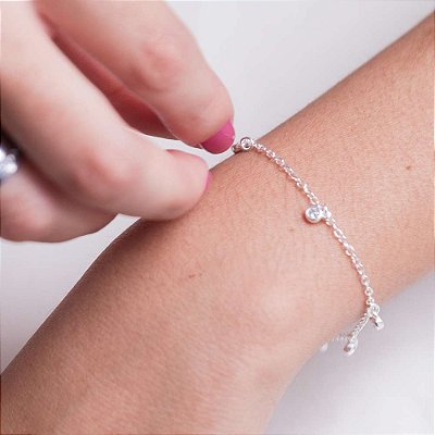 Pulseira Prata 925 com Ponto de Luz – Delicada e Ajustável