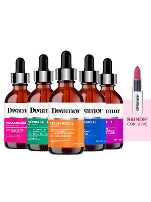 KIT 5 Seruns Acido Glicolico + Hialuronico + Niacinamida + Rosa Mosqueta + Vitamina C + BRINDE