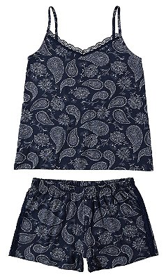 Pijama Short Doll  Alça Floral Marinho - Malwee Liberta