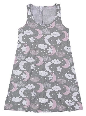 Camisola Regata Infantil Lua Nuvens Cinza e Rosa Algodão - Malwee Liberta