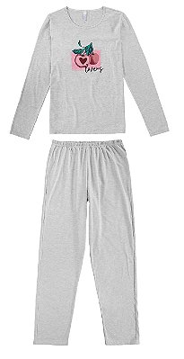 Pijama longo feminino mescla love algodão - Malwee