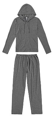 Conjunto longo feminino com bolso e capuz em malha texturizada grafite - malwee