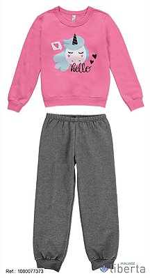 Conjunto moletom unicórnio Rosa e grafite infantil menina - Malwee