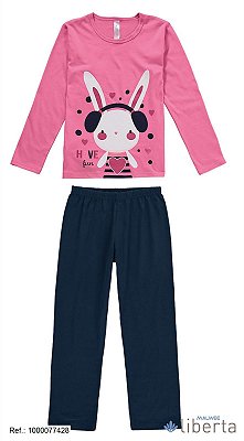 Pijama longo infantil menina coelho rosa e azul - Malwee
