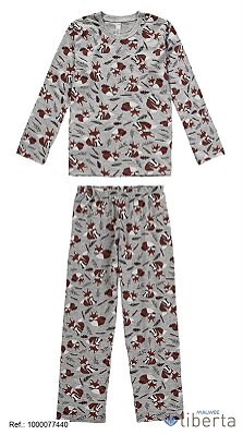 Pijama longo infantil cinza com estampa de raposa - Malwee