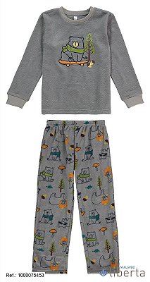 Pijama Infantil menino plush cinza estampa urso - Malwee