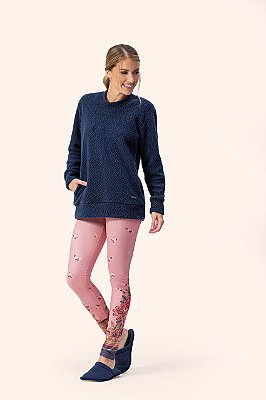 Pijama feminino Inverno Soft Marinho com calça legging térmica - Lua Encantada