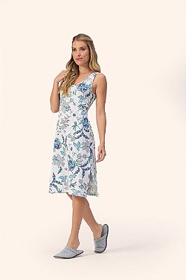 Vestido Regata Floral Midi Algodão Lua Encantada