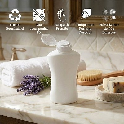 Frasco com Tampa para Talco em Pó Talqueira 100g Branca (1un) Frasco com Dosador Cabeleleiros