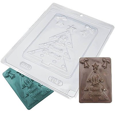 Forma para Chocolate Placa Arvore de Natal Boas Festas 167g Forma Simples Ref. 181 BWB 5unids