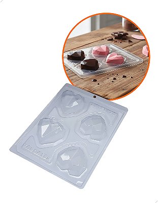Forma para Chocolate com Silicone Trufa Coração Lapidado 65g Cod. 9836 BWB