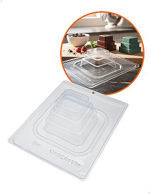 Forma para Chocolate com Silicone Bolo Gourmet Quadrado Gigante 116g Cod. 100 BWB