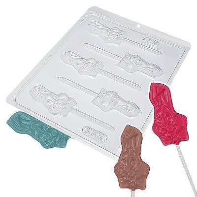 (5pçs) Forma para Chocolate Pirulito Coelho Dentão 15g Forma Simples Ref. 222 BWB