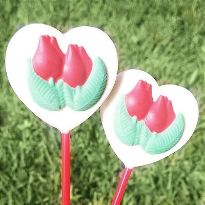 Forma para Chocolate Pirulito Tulipas no Coração 24g Forma Simples Ref. 9763 BWB 5unids
