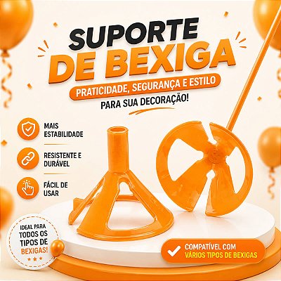 KIT Suporte para Bexiga Pega Balão Laranja Sólido Cod. 9493 BWB Balões Enfeite Festa Decoração