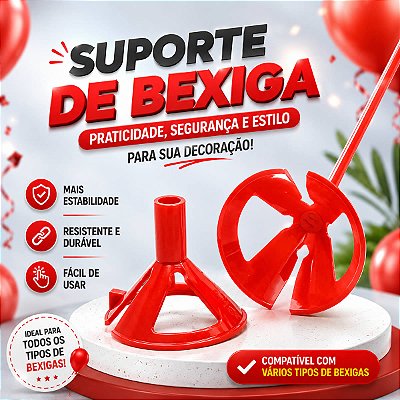 KIT 10 Suporte para Bexiga Pega Balão Vermelho Sólido Cod. 9496 BWB Decoração Festa Lembrancinha