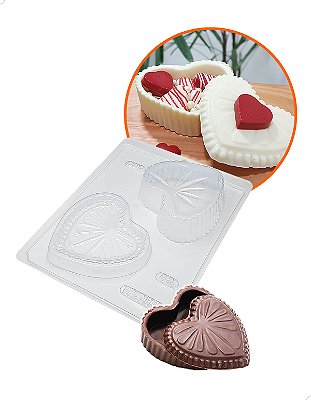 Forma para Chocolate com Silicone Coração Porta Jóia Especial 150g Ref. 43 BWB 1unid