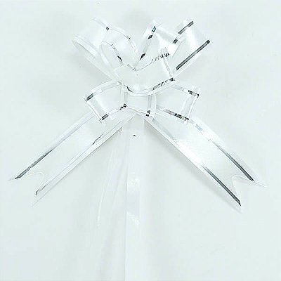 Laço Pequeno Branco Borda Prata (10pçs) Laço Fácil Laço Pronto Laço Mágico Festas