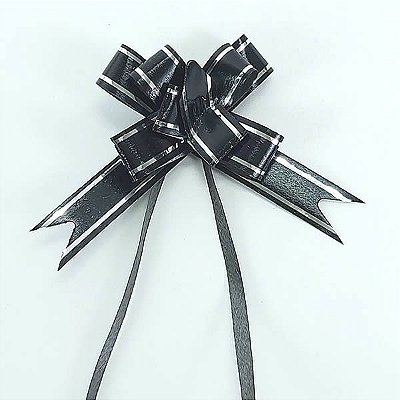 Laço Pequeno Preto Borda Prata (10pçs) Laço Fácil Laço Pronto Laço Mágico Festas