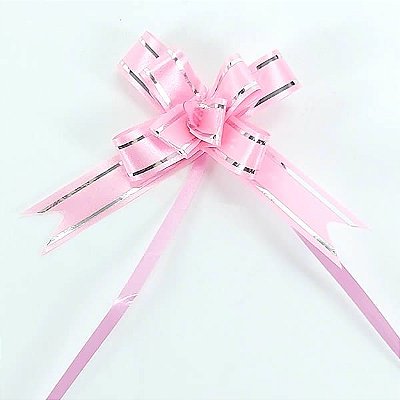 Laço Pequeno Rosa Borda Prata (10pçs) Laço Fácil Laço Pronto Laço Mágico Festas