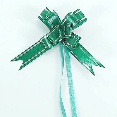 Laço Pequeno Verde Escuro Borda Prata (10pçs) Laço Fácil Laço Pronto Laço Mágico Festas
