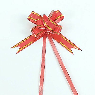 Laço Pequeno Vermelho Borda Ouro (10pçs) Laço Fácil Laço Pronto Laço Mágico Festas
