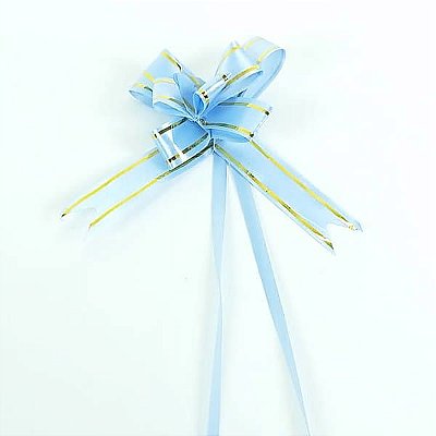 Laço Médio Azul Claro Borda Ouro (10pçs) Laço Fácil Laço Pronto Laço Mágico Festas