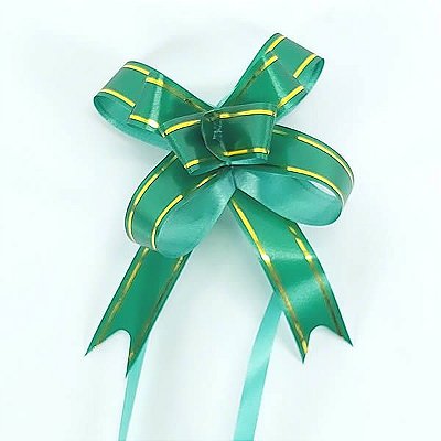 Laço Médio Verde Escuro Borda Ouro (10pçs) Laço Fácil Laço Pronto Laço Mágico Festas