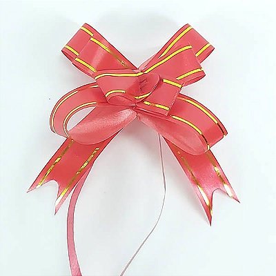 Laço Médio Vermelho Borda Ouro (10pçs) Laço Fácil Laço Pronto Laço Mágico Festas