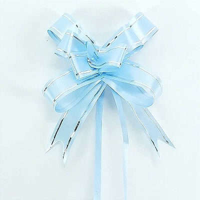 Laço Médio Azul Claro Borda Prata (10pçs) Laço Fácil Laço Pronto Laço Mágico Festas