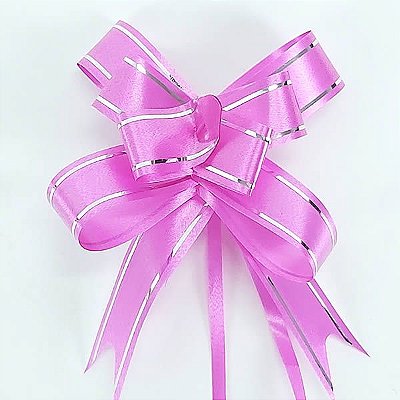 Laço Médio Pink Borda Prata (10pçs) Laço Fácil Laço Pronto Laço Mágico Festas