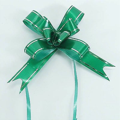 Laço Médio Verde Escuro Borda Prata (10pçs) Laço Fácil Laço Pronto Laço Mágico Festas