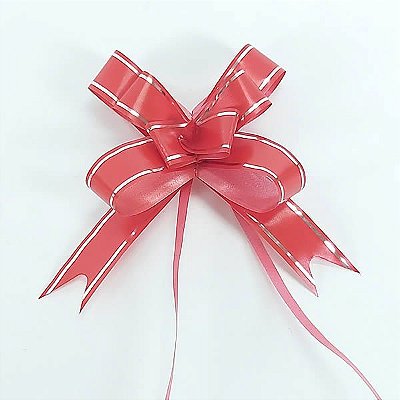 Laço Médio Vermelho Borda Prata (10pçs) Laço Fácil Laço Pronto Laço Mágico Festas