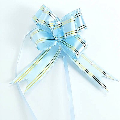 Laço Grande Azul Claro Borda Ouro (10pçs) Laço Fácil Laço Pronto Laço Mágico Festas