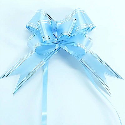 Laço Grande Azul Claro Borda Prata (10pçs) Laço Fácil Laço Pronto Laço Mágico Festas