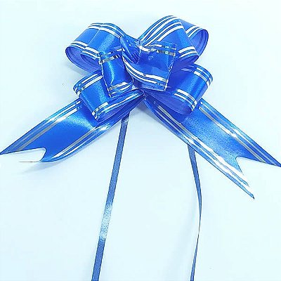 Laço Grande Azul Escuro Borda Prata (10pçs) Laço Fácil Laço Pronto Laço Mágico Festas
