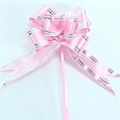 Laço Grande Rosa Borda Prata (10pçs) Laço Fácil Laço Pronto Laço Mágico Festas