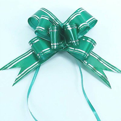 Laço Grande Verde Escuro Borda Prata (10pçs) Laço Fácil Laço Pronto Laço Mágico Festas
