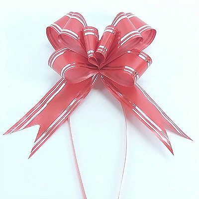 Laço Grande Vermelho Borda Prata (10pçs) Laço Fácil Laço Pronto Laço Mágico Festas