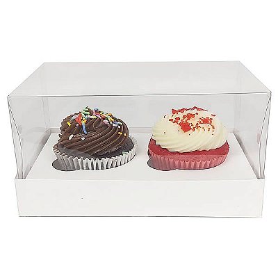 Caixa de Acetato (17,6x11x7 cm) (25un) Embalagem para 2 Cupcakes Grandes KIT128 Caixa Presente
