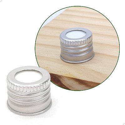 Tampa de Alumínio Furada PRATA R20mm (10un) para Frasco Aromatizador Rosca 20mm, Tampa com Furo