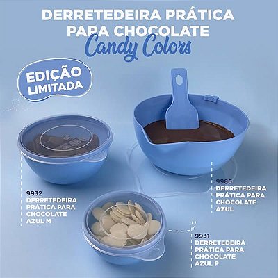 (3pçs) Derretedeira para Chocolate (P, M, G) Azul Candy Colors Coleção Ref. 9931/9932/9986 BWB