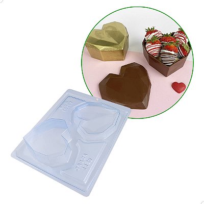 Forma de Acetato com Silicone Porta Jóia Coração Lapidado 280g para Chocolate Ref. 10282 (1un) BWB