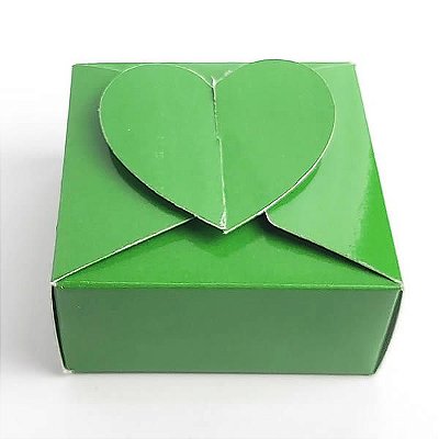 (24pçs) PC-1 (6.5x6.5x3 cm) Caixa Coração Lisa Verde Escuro Embalagem Papel