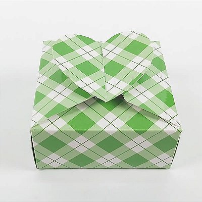 (24pçs) PC-1 (6.5x6.5x3 cm) Caixa Coração Xadrez Verde Escuro