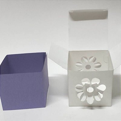 24 Caixa de Papel DV-13 Caixa Flor com Forro Roxo (8.5x8.5x8 cm) Decoração e Lembrancinhas, Caixa Surpresa, Primavera, Natureza