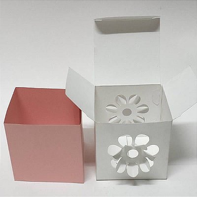 24 Caixa de Papel DV-13 Caixa Flor com Forro Rosa (8.5x8.5x8 cm) Decoração e Lembrancinhas, Caixa Surpresa, Primavera, Natureza